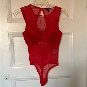 INC International Concepts Red Lace Bodysuit